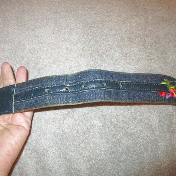 Y2K Swank Denim Embroidered Belt Size 30 Buckle Boho Floral Hippie Western 90s - Picture 8 of 12